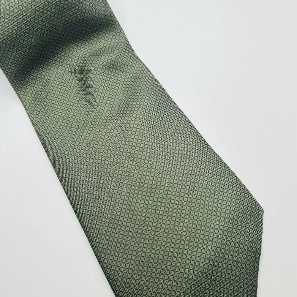 Bijoux Terner  Men’s Genuine 100% Silk Tie Rich Green Geometric Necktie Handmade - Picture 5 of 7